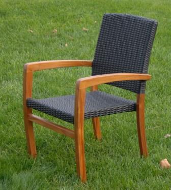 Wicker teak stacking chair side view