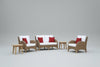 Outdoor furniture set with wicker chairs and sofa on a gray background