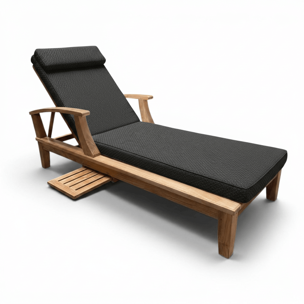 Bali Teak Chaise Lounger with Raffaelo Charcoal Cushion