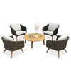 Teak wicker club chair set of 4 with round coffee table