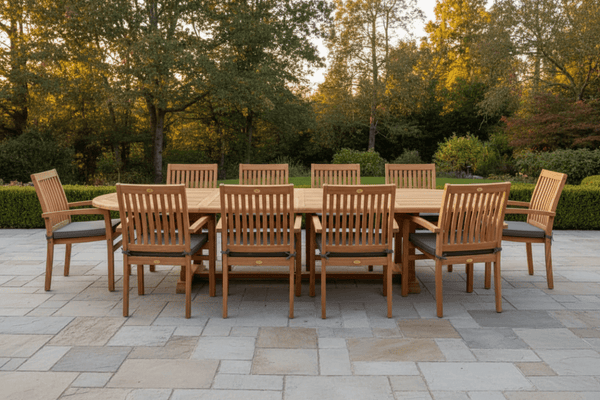 Oval Titan Table with 10 Pari Chairs dining set with stacking chairs for 10-12 seater