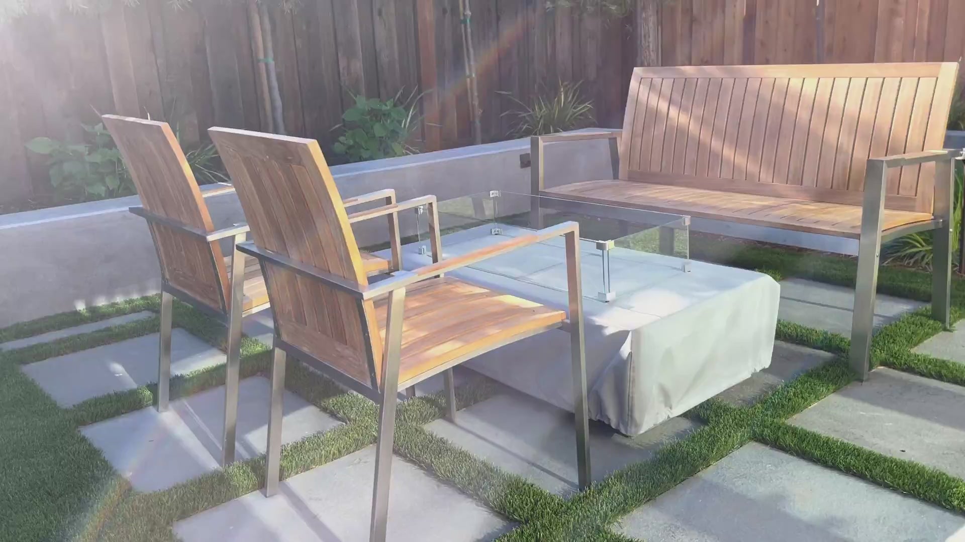 5 feet Teak-Steel Outdoor Patio Bench Alzette