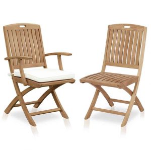 Teak folding arm chair for outdoor use