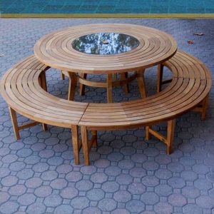 Round bench with teak table for outdoor