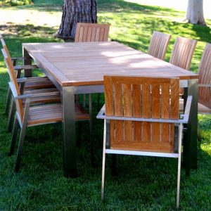 Teak steel outdoor dining table