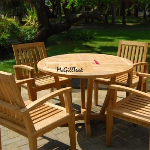 Tigris teak round dining table with chairs
