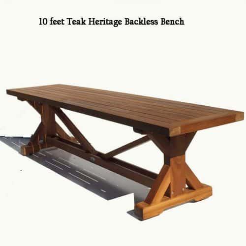 10 feet long teak backless heritage bench