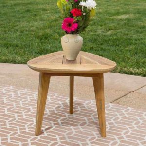 Modern teak outdoor triangle end table