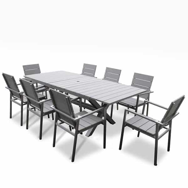 7 Pc Polywood Outdoor Patio Dining Set Extension Table Harlem Gray Teak Furniture Garden - Patio Table Polywood