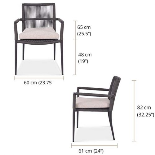 Aluminum rope outdoor dining chair measurements