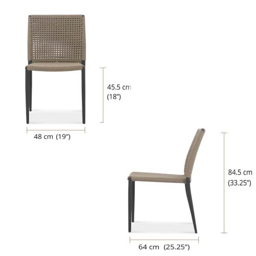 Aluminum rope outdoor dining side chair dimensions