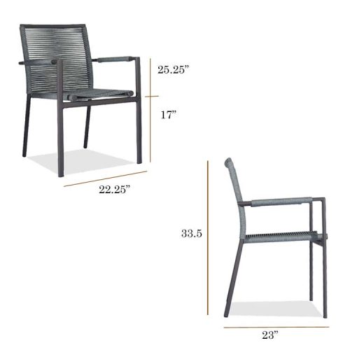 Aluminum black outdoor chair with rope weaving
