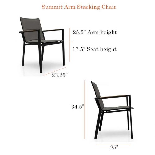 Metal sling outdoor dining arm chair dimensions