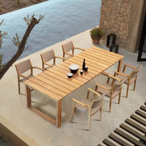Teak-Outdoor-dining-set-rope-woven-chairs-with-extension-table