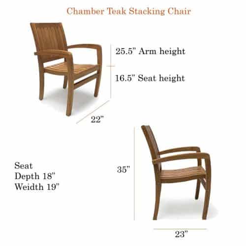Teak outdoor stacking dining chair dimensions