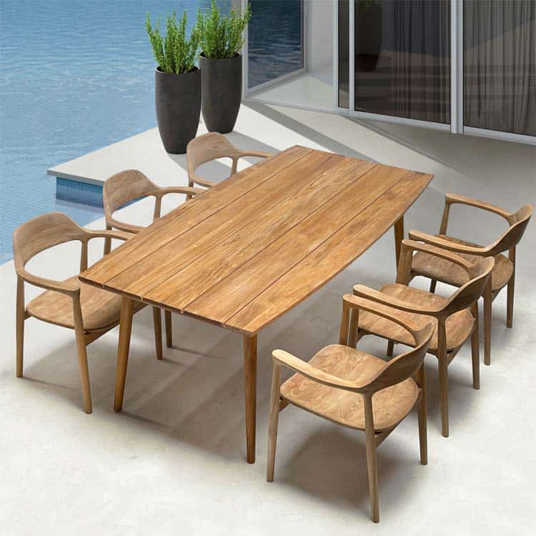 7 Pc Mid Century Modern Outdoor Teak, Modern Outdoor Dining Chairs With Arms