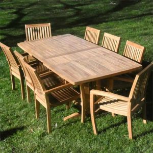 Teak outdoor dining table with chairs