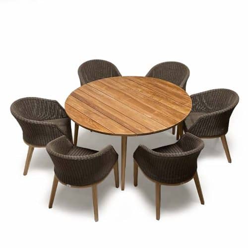 modern teak round table with chair