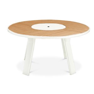 Metal teak round outdoor table with lazy suzan