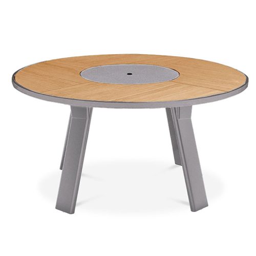 Metal teak round outdoor table with lazy suzan