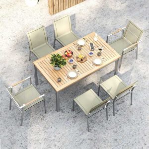 Teak steel outdoor dining table set