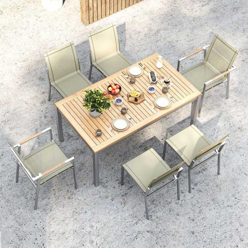 Teak steel outdoor dining table set
