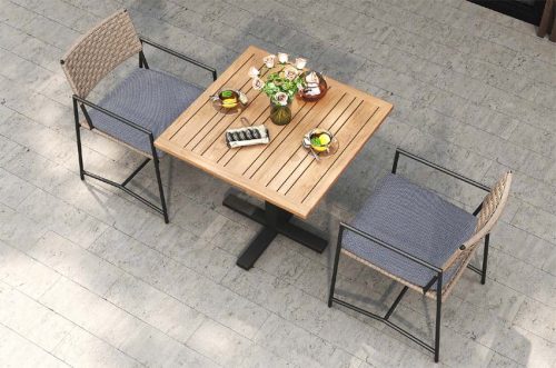 Teak metal outdoor square small bistro table