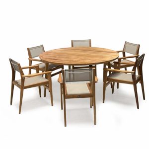 modern teak round table with chair