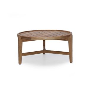 Modern round outdoor teak coffee table